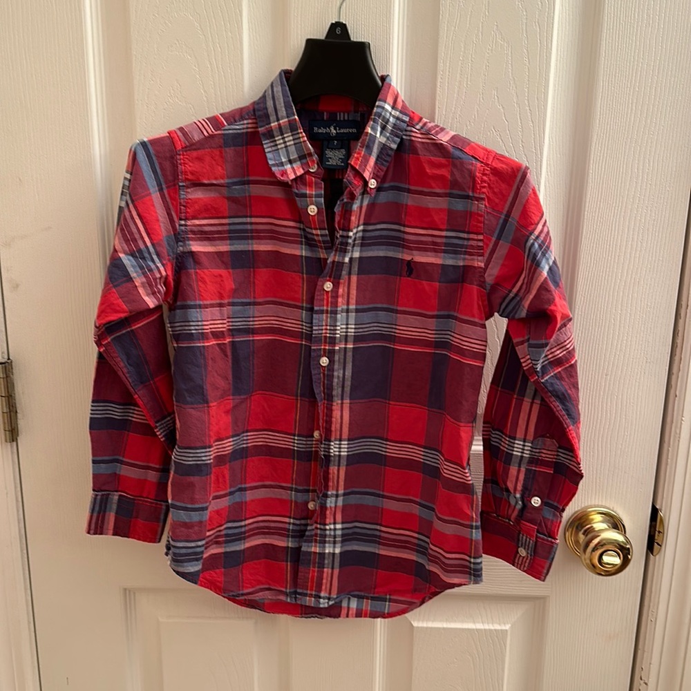Ralph Lauren size 7 boys plaid button down dress shirt.